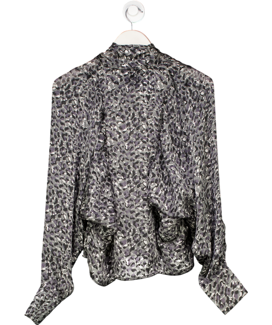 MANGO Grey Animal-print Blouse With Bow Neck UK S