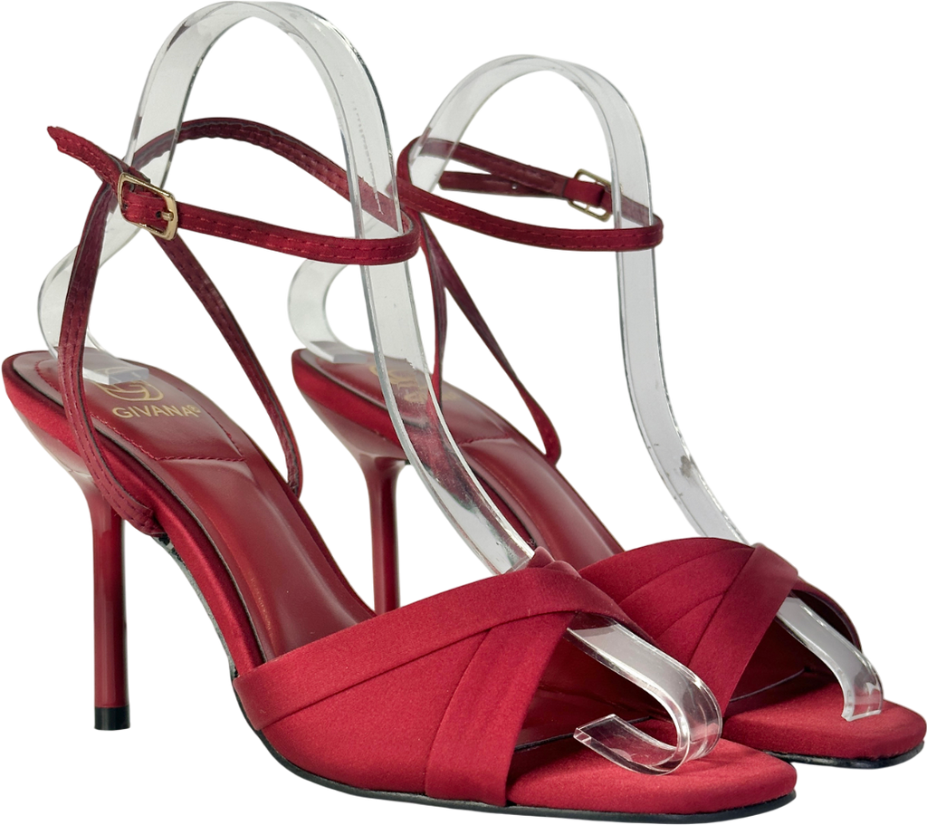 Givana Red 'bestie' Ankle Strap Open Toe Heels UK 4 EU 37 👠
