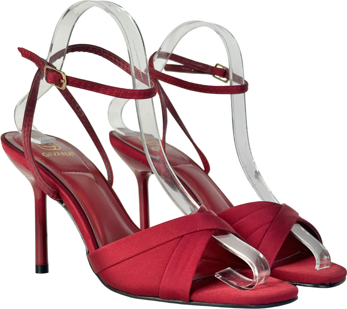 Givana Red 'bestie' Ankle Strap Open Toe Heels UK 4 EU 37 👠