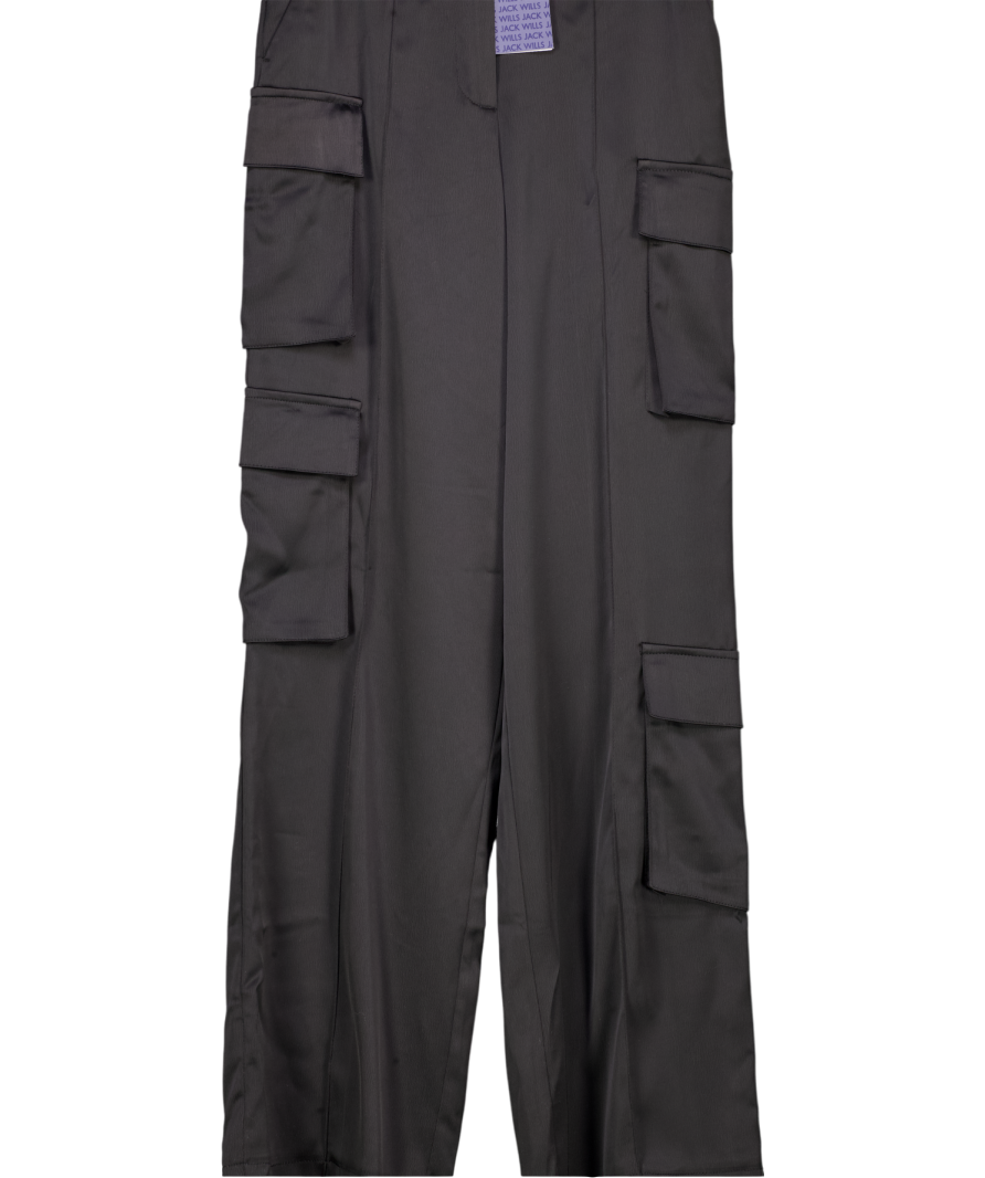 Jack wills Black Satin Cargo Trousers UK 6