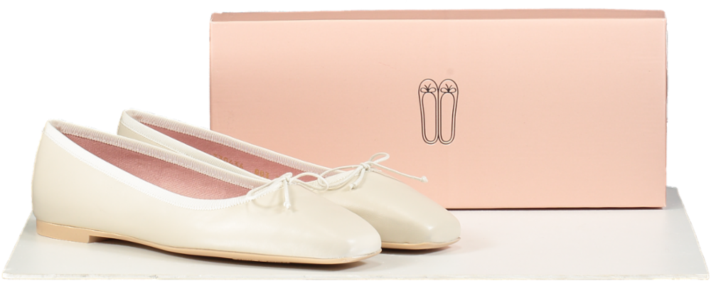 Pretty Ballerinas Natural Camille Cream Leather Square Toe Ballerina Shoes UK 6 EU 39 👠