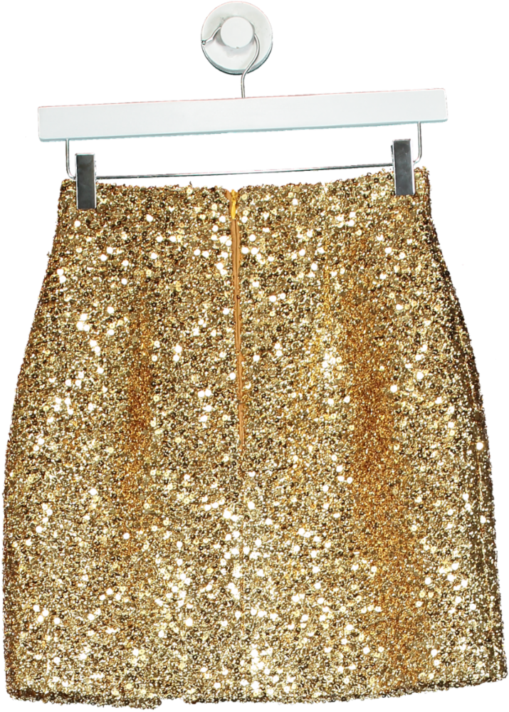 RASARIO Gold Sequin High Rise Mini Skirt UK 6