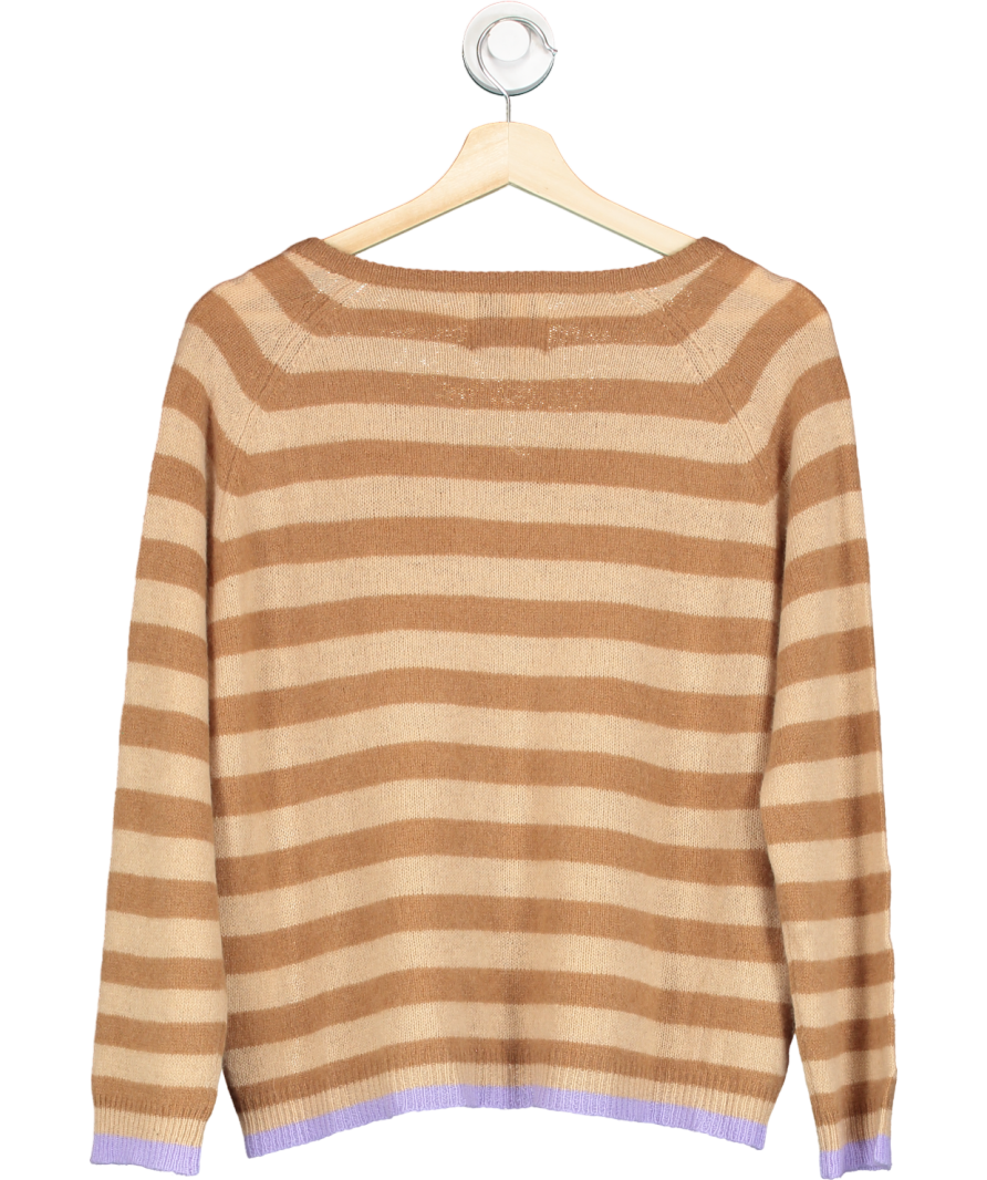 Jumper1234 Beige 100% Cashmere V-neck Striped Jumper Sz 2 UK 10