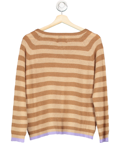 Jumper1234 Beige 100% Cashmere V-neck Striped Jumper Sz 2 UK 10