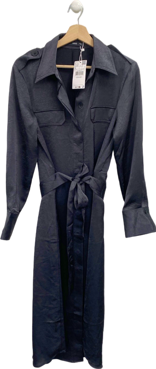 Mango Black Button-Up Trench Dress with Belt UK M