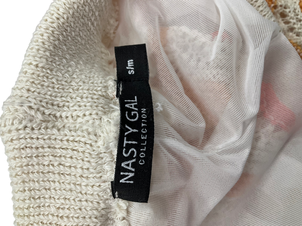 Nasty Gal White Striped Crotchet Top And Shorts Co-ord UK S/M