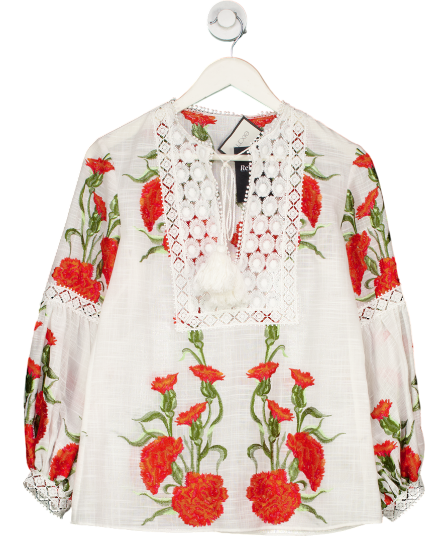 Alexis White Adeline Embroidered Floral Blouse UK S