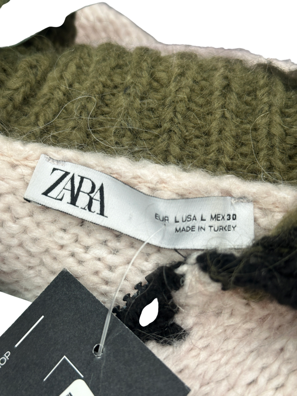 ZARA Green Combination Knit Zip-up Sweater UK L