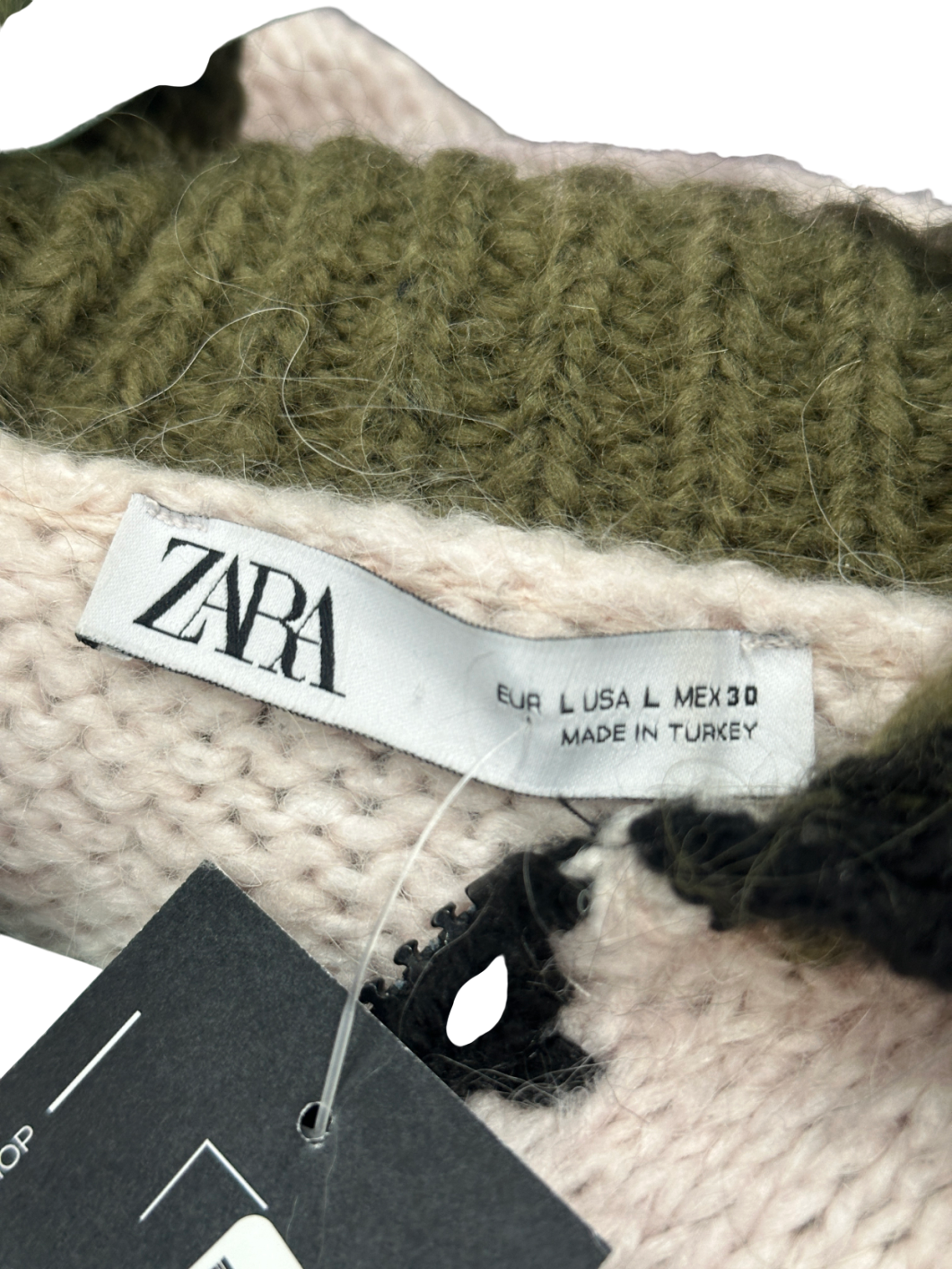 ZARA Green Combination Knit Zip-up Sweater UK L