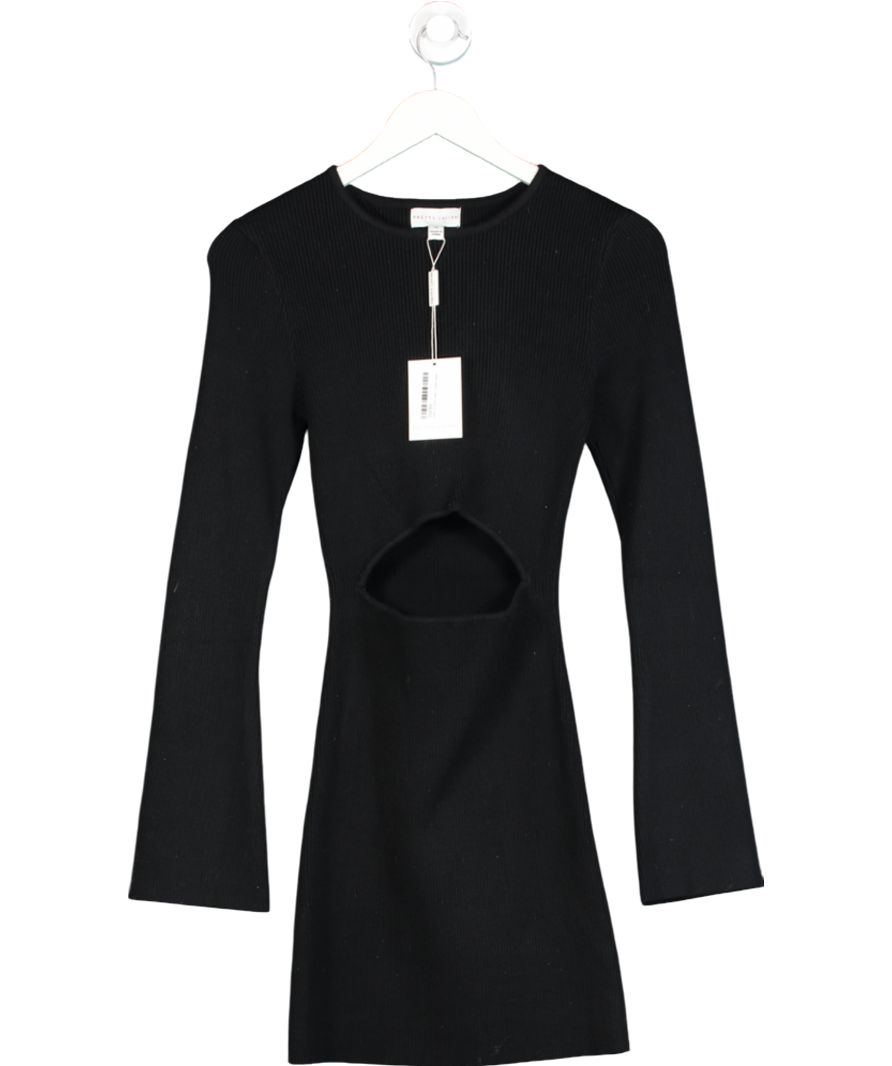 PRETTY LAVISH Long Sleeve Cut-out Knitted Mini Dress In Black UK M