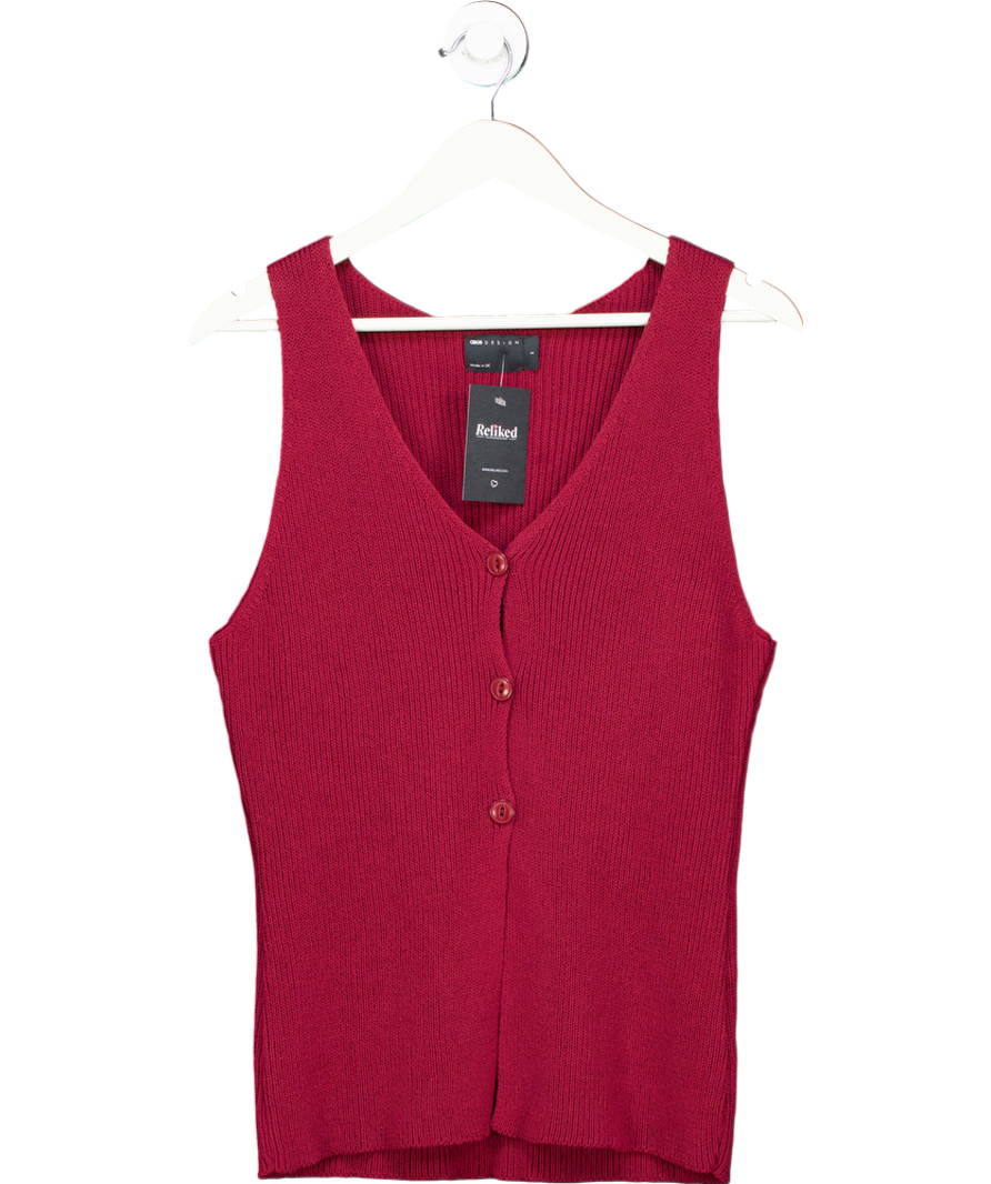 ASOS Red Knitted Longline V Waistcoat In Burgundy UK S