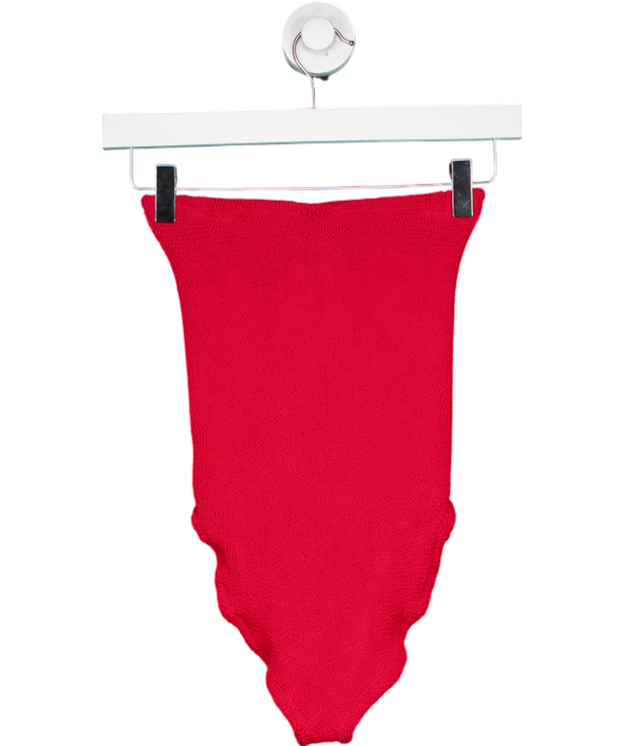 Hunza G Red Brooke Seersucker Bandeau Swimsuit UK Onesize