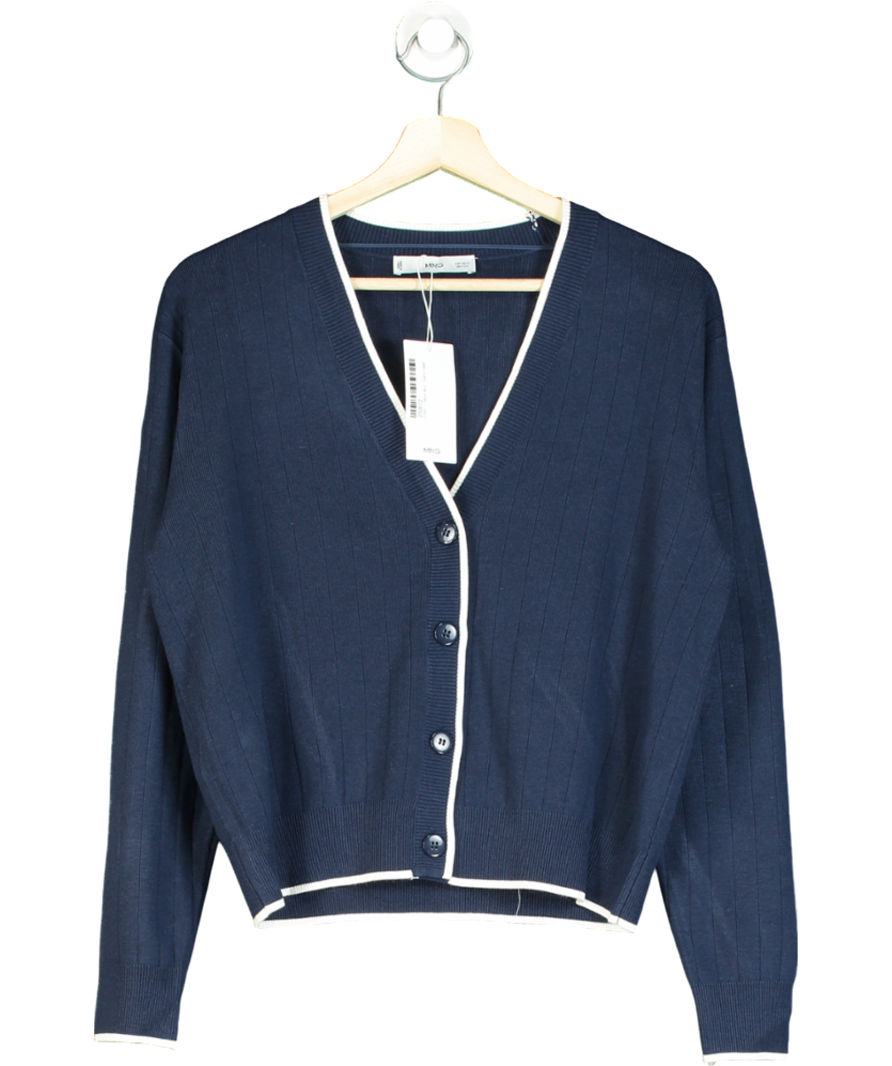 MANGO Blue Cardigan With Contrasting Trims UK S