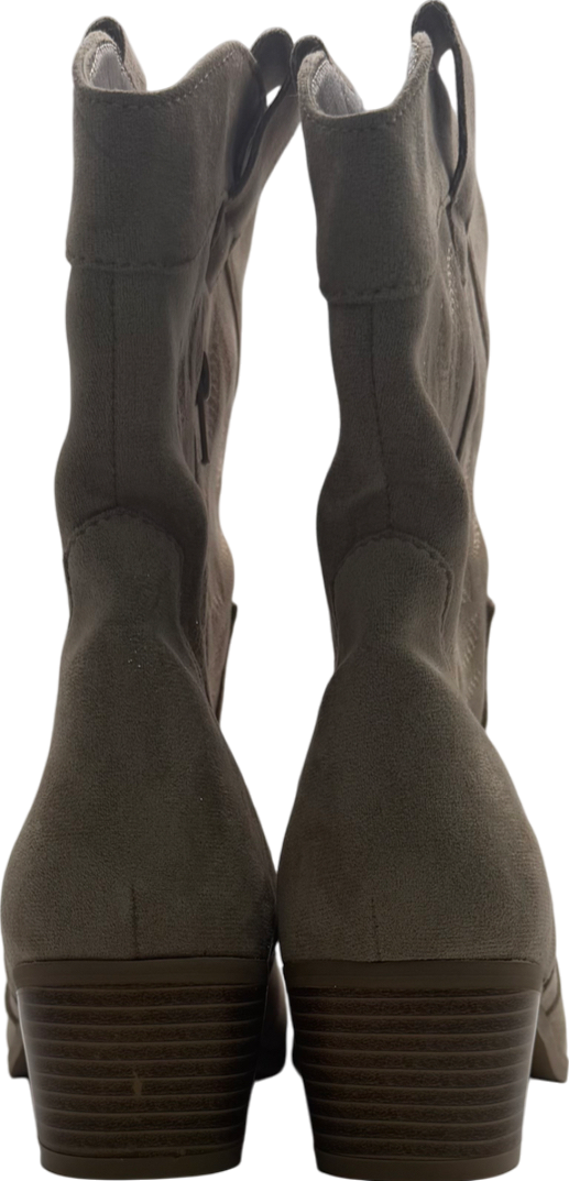 boohoo Beige Faux Suede Embroidered Western Ankle Cowboy Boots UK 6 EU 39 👠