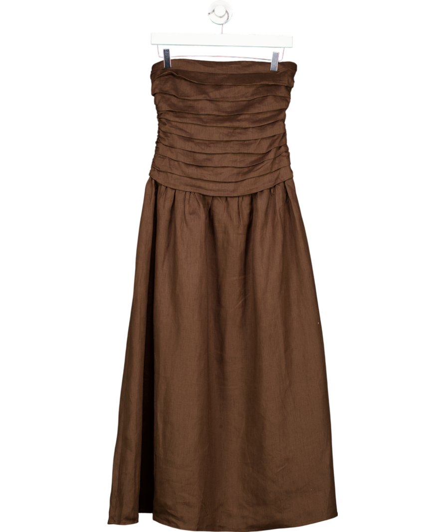 DISSH Brown Catania Linen Strapless Midi Dress UK 8