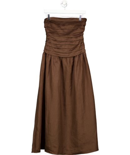 DISSH Brown Catania Linen Strapless Midi Dress UK 8