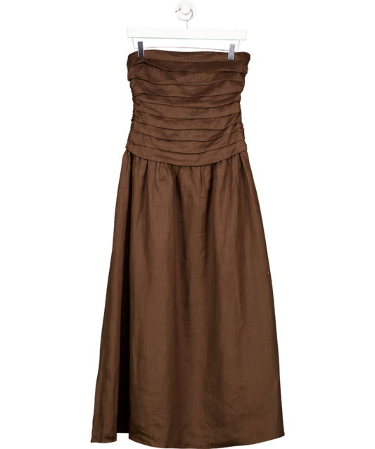 DISSH Brown Catania Linen Strapless Midi Dress UK 8