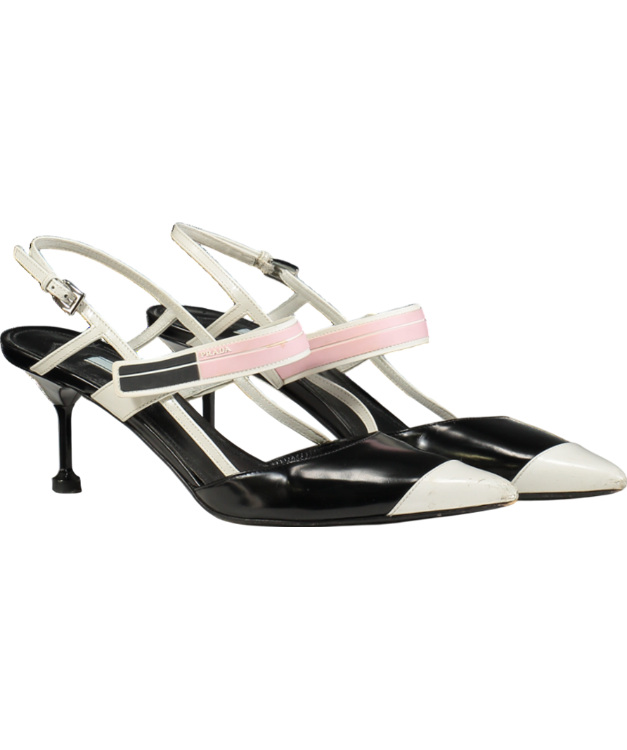 Prada Black Leather Slingback Pumps UK 7.5 EU 40.5 👠