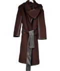 Karen Millen Brown Brushed Wool Pu Mix Scarf Neck Belted Tailored Maxi Coat UK 16