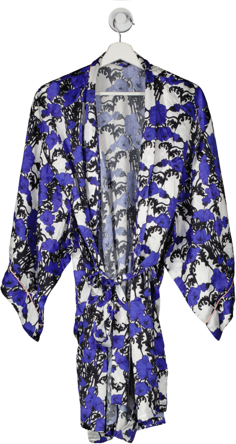 Emma Wallace Blue Papaver Silk Dressing Gown UK S