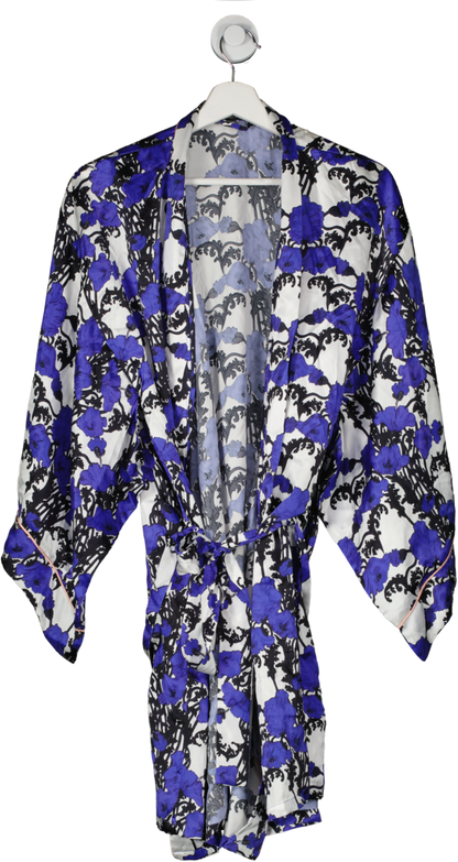 Emma Wallace Blue Papaver Silk Dressing Gown UK S
