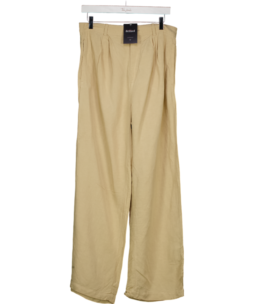 & Other Stories Beige Wide Leg Trousers With Pleat Front UK 12
