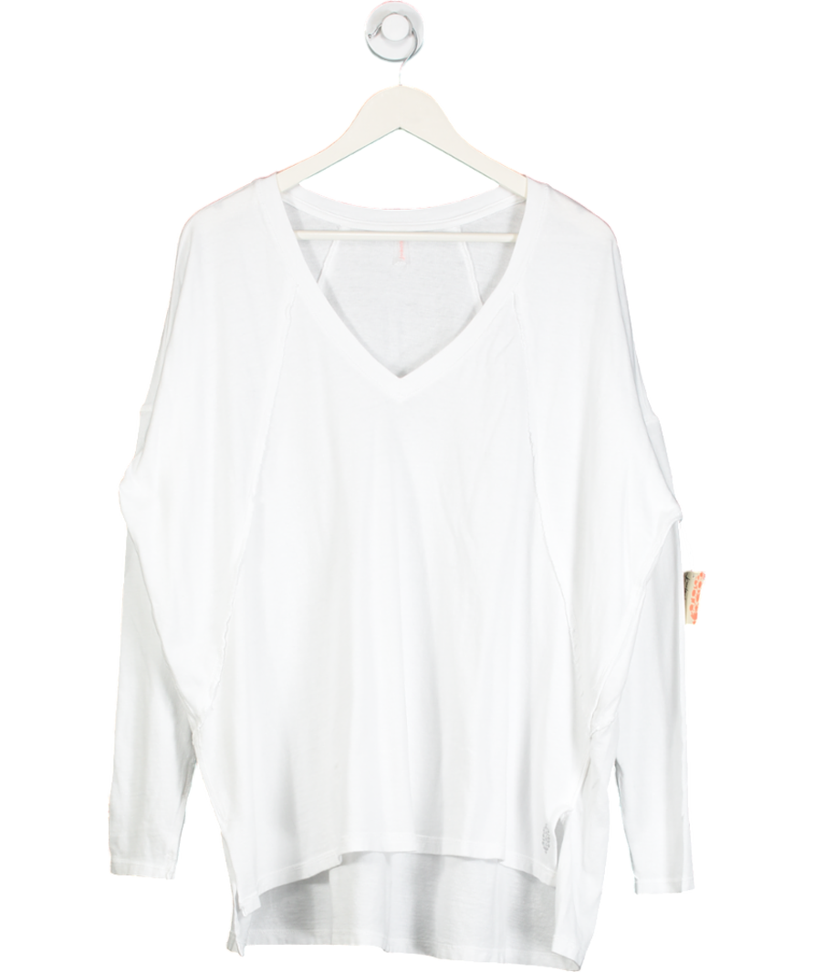 Free People White V Neck Loose Fit Top UK XS