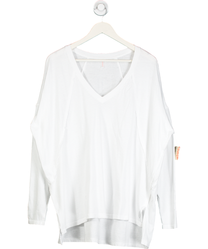 Free People White V Neck Loose Fit Top UK XS