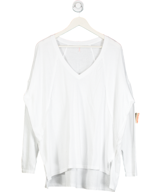 Free People White V Neck Loose Fit Top UK XS