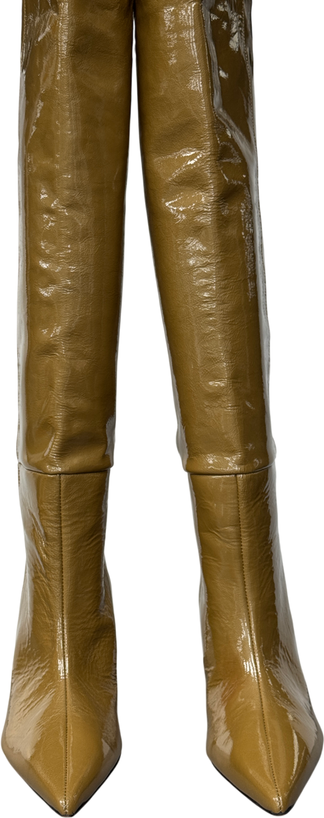 Custommade Beige Patent Leather Kitten Heel Knee Length Boots UK 6 EU 39 👠