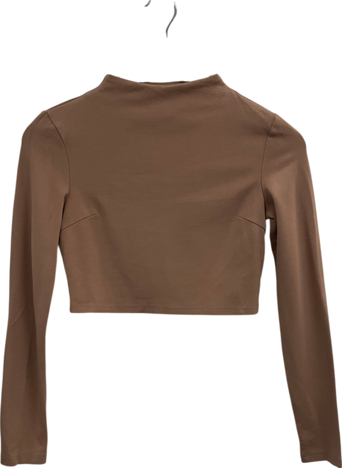 Tiger Mist Brown High Neck Long Sleeve Top UK S