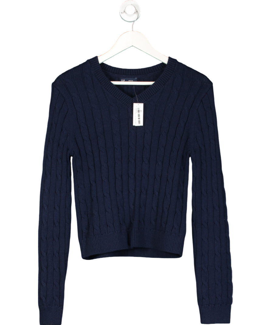 GAP Blue Classic Cable Knit V Neck Jumper UK M