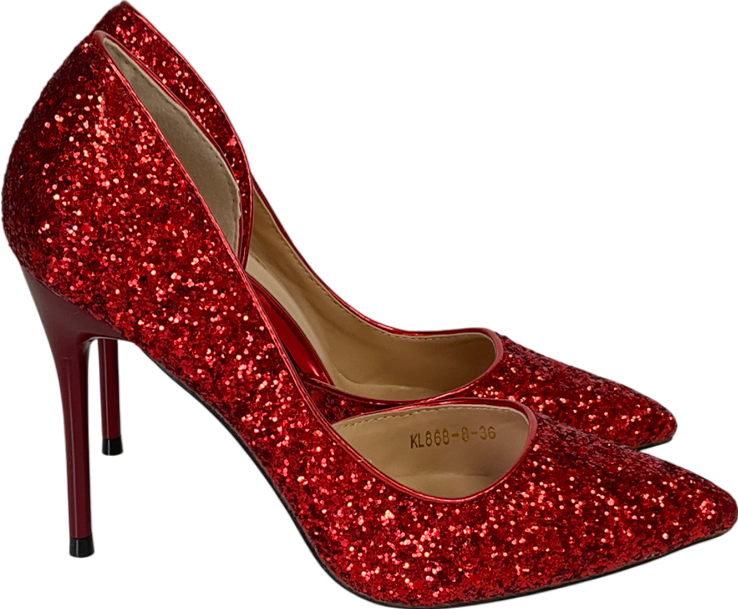 Bigtree Red Magical Glittery Metal Embellised Heel Pumps Pointed Toe High Heels UK 3 EU 36 👠