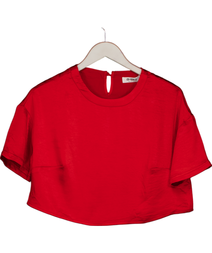 4th & Reckless Dara Red Satin Cropped Top UK 8