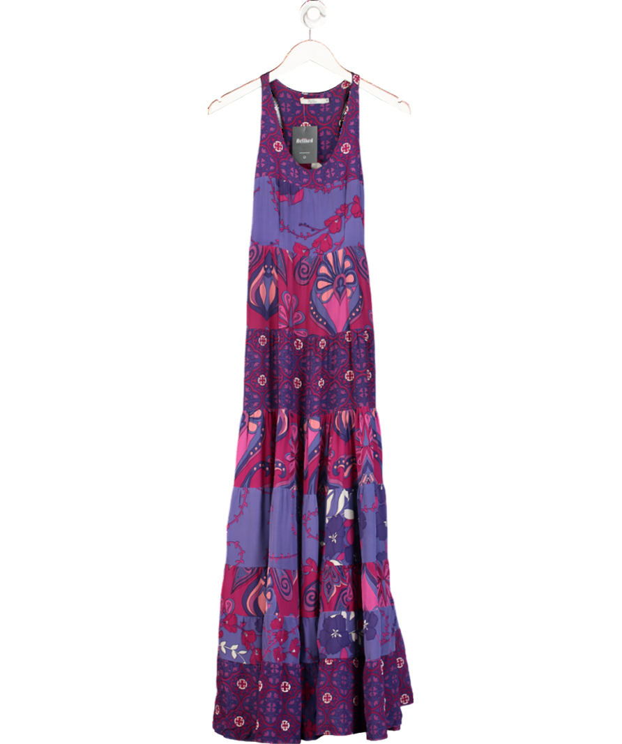 Daslu Purple Floral Tiered Maxi Dress UK 10