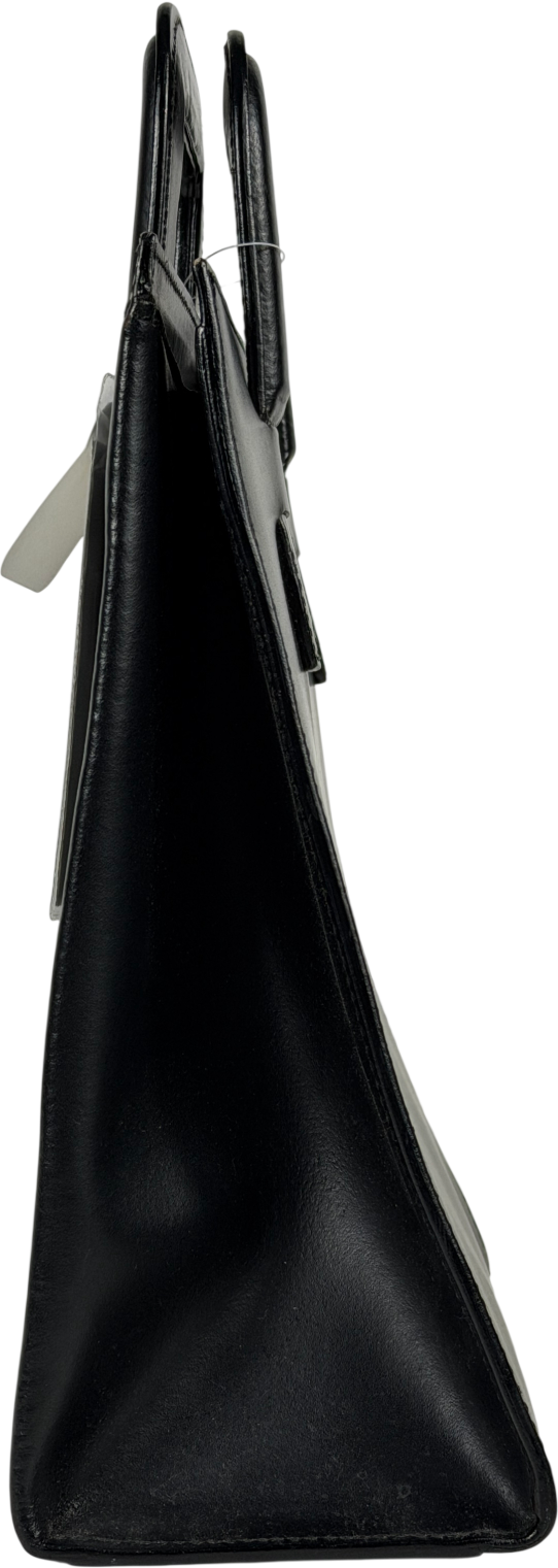 Trussardi Black Structured Leather Top Handle Bag