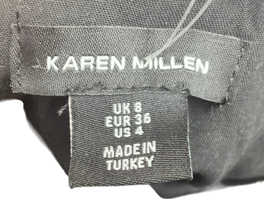 Karen Millen Black Premium Viscose Linen Tailored Belted Wide Leg Jumpsuit UK 8