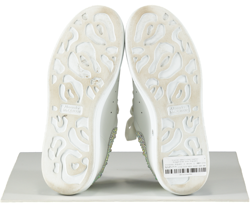 Alexander McQueen White Crystal-embellished Leather Exaggerated-sole Trainers UK 4.5 EU 37.5 👠