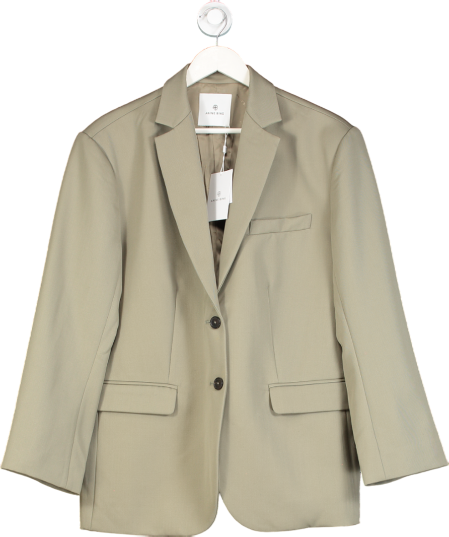 Anine Bing Quinn Oversized Fine Wool Blazer In Green UK L
