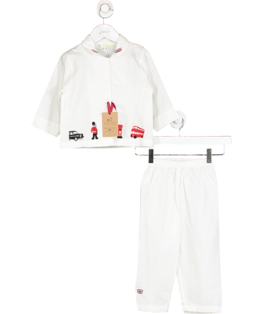 Aurora Royal White Soldier Embroidered Cotton Pyjama Set With Bag 2 Years