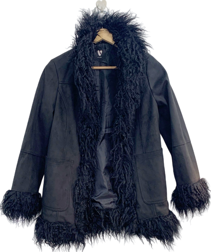 Very Black Faux Fur Trim Coat UK 12