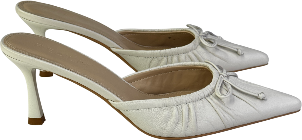 REALM The Courts Vintage White Leather Kitten Heel Mules UK 6 EU 39 👠