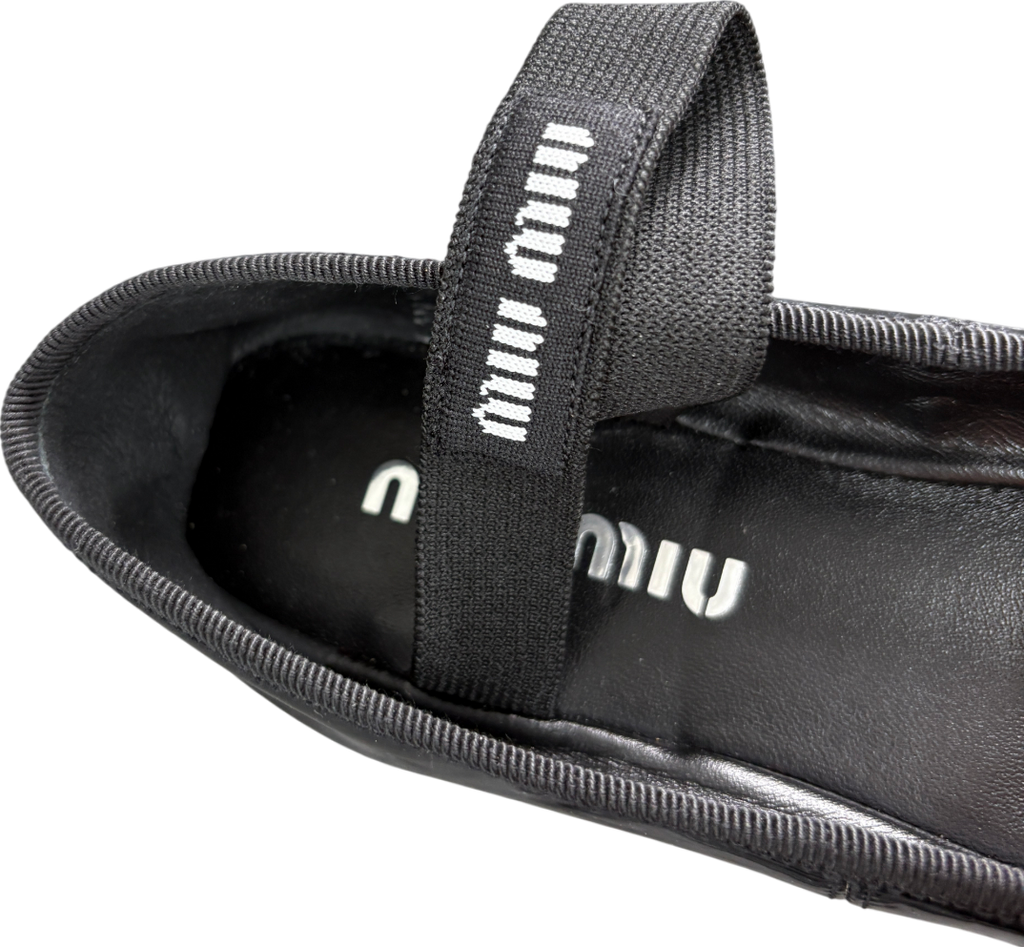 Miu Miu Black Patent Leather Logo Strap Ballerina Pumps UK 5 EU 38 👠