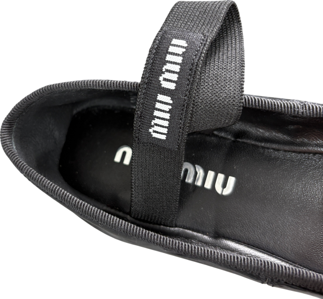 Miu Miu Black Patent Leather Logo Strap Ballerina Pumps UK 5 EU 38 👠
