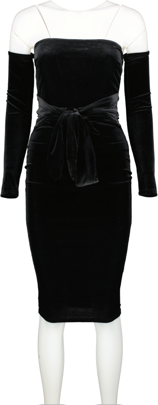 Fashion Nova Black Stay Close Velvet Midi Dress UK 4