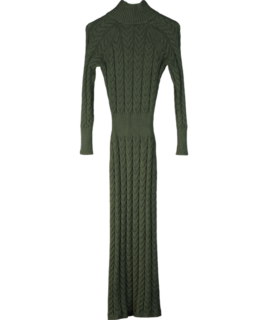 Karen Millen Green Cable Knit Funnel Neck Maxi Dress UK XS