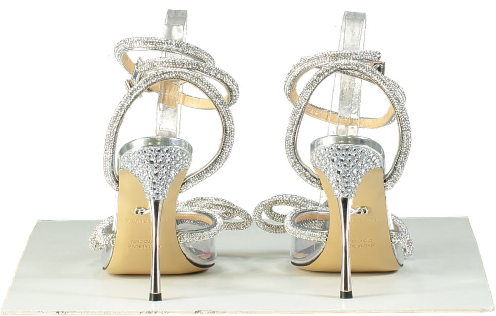 Mach & Mach Silver Rhinestone-Embellished PVC Sandals EU 41 UK 8