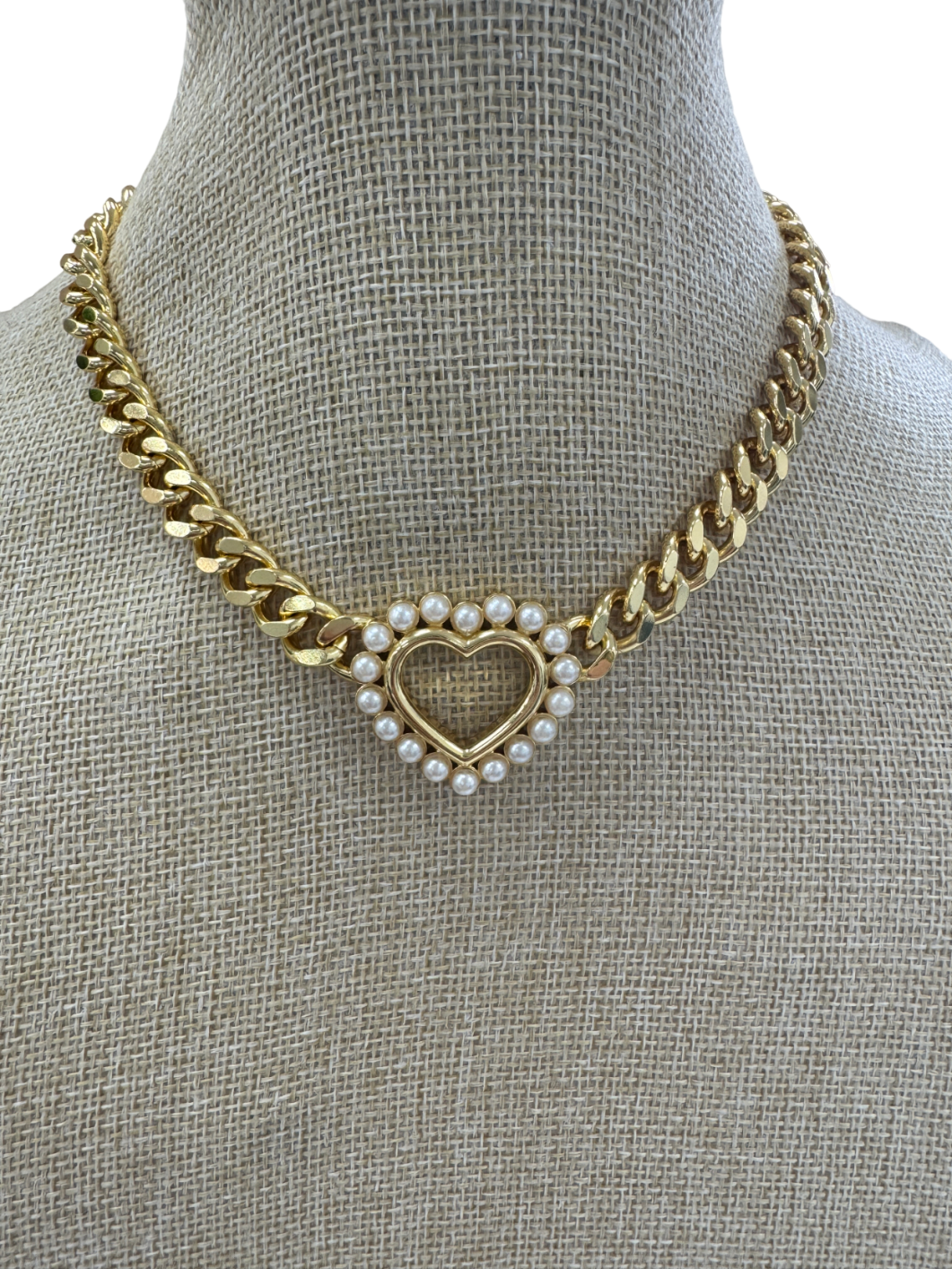 Celeste Starre Yellow Pearl Heart Chunky Gold Necklace