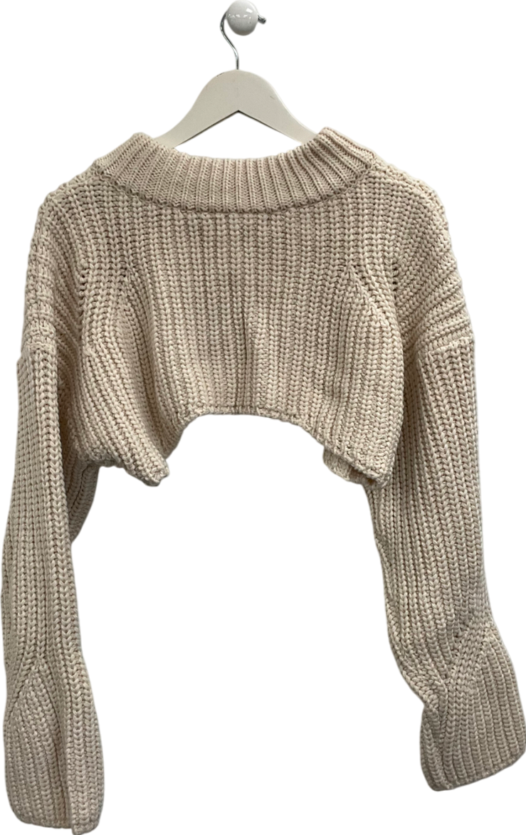 Minimuze Cream Cropped Zip Front Chunky Sweater UK S