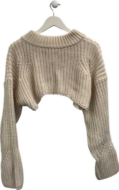 Minimuze Cream Cropped Zip Front Chunky Sweater UK S